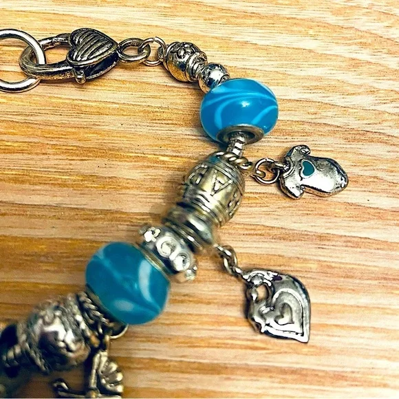 Mom of Baby Chunky Charms Wrist Heart Lobster Claw Bracelet in Silver and Blue - Picture 5 of 5